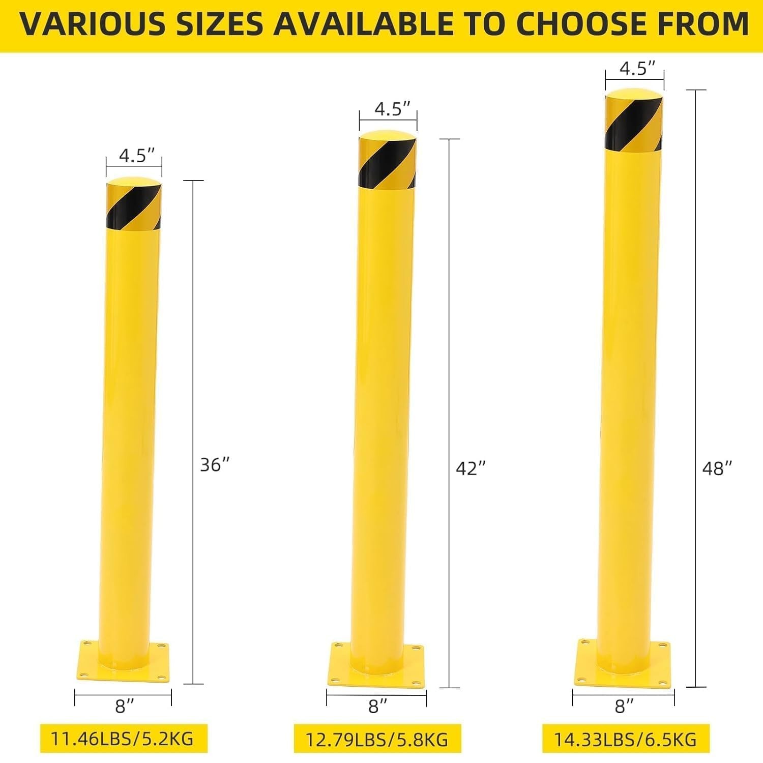 42 Inch Safety Bollard Posts for Facility & Current Protection, with 4.5" Diamet