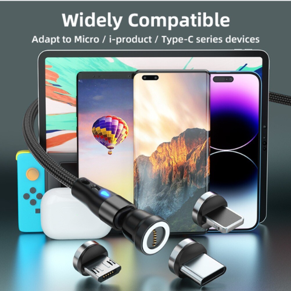3 PACK Magnetic Phone Charger Fast Charging Cable For Micro USB/Type C/ iPhone
