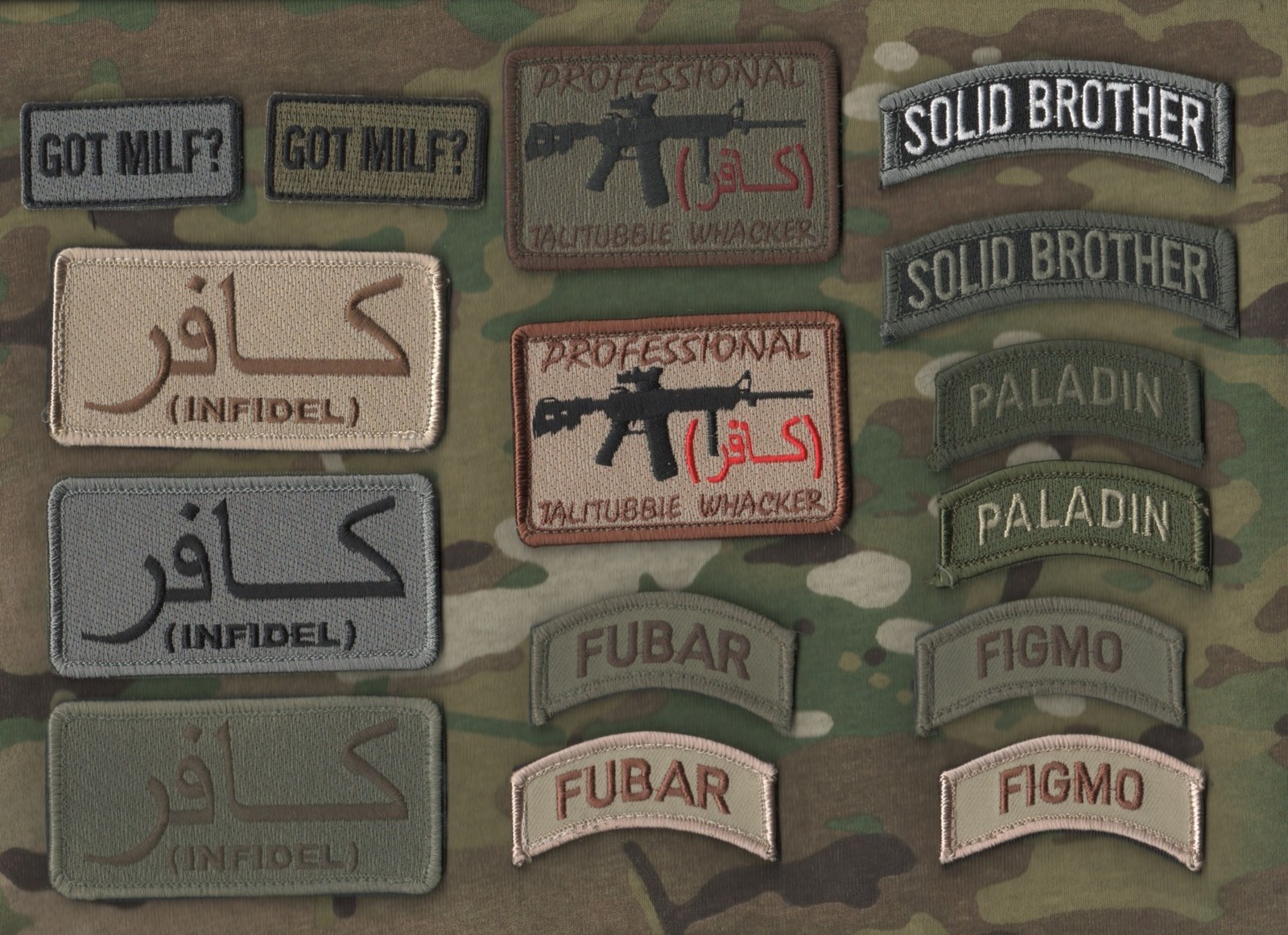 ALLIED COALITION FORCES OPERATOR SHOULDER burdock-hook 2-TAB: INFIDEL كافر