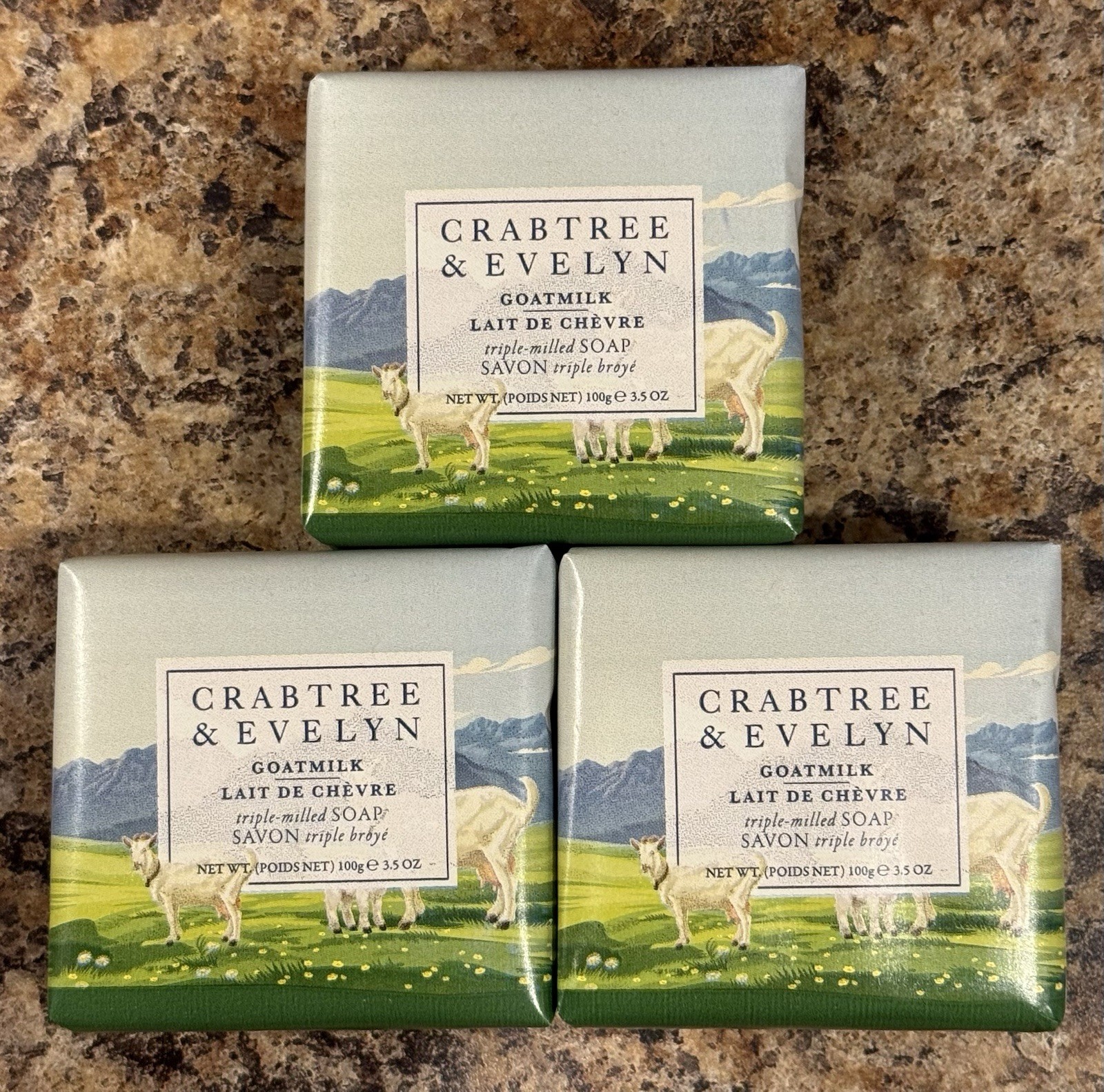 Crabtree & Evelyn GOATMILK Triple Milled Soap Bar Set of 3 - 3x 3.5oz