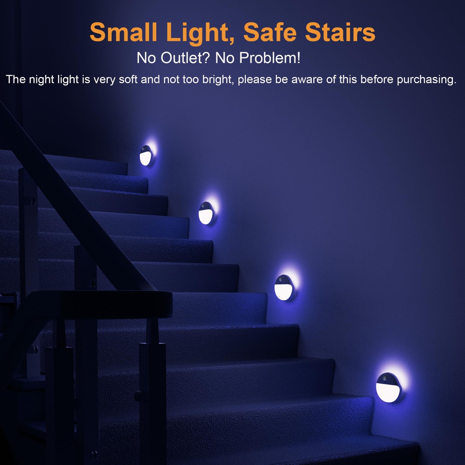 2 Pack Blue Battery Night Light, Motion Activated Stick on Lights, 2.6 Small ...