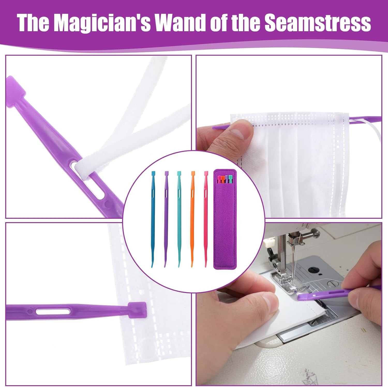 5Pcs That Purple Thang Sewing Tools, 5 Colors Plastic Sewing Tool Threader, Mult