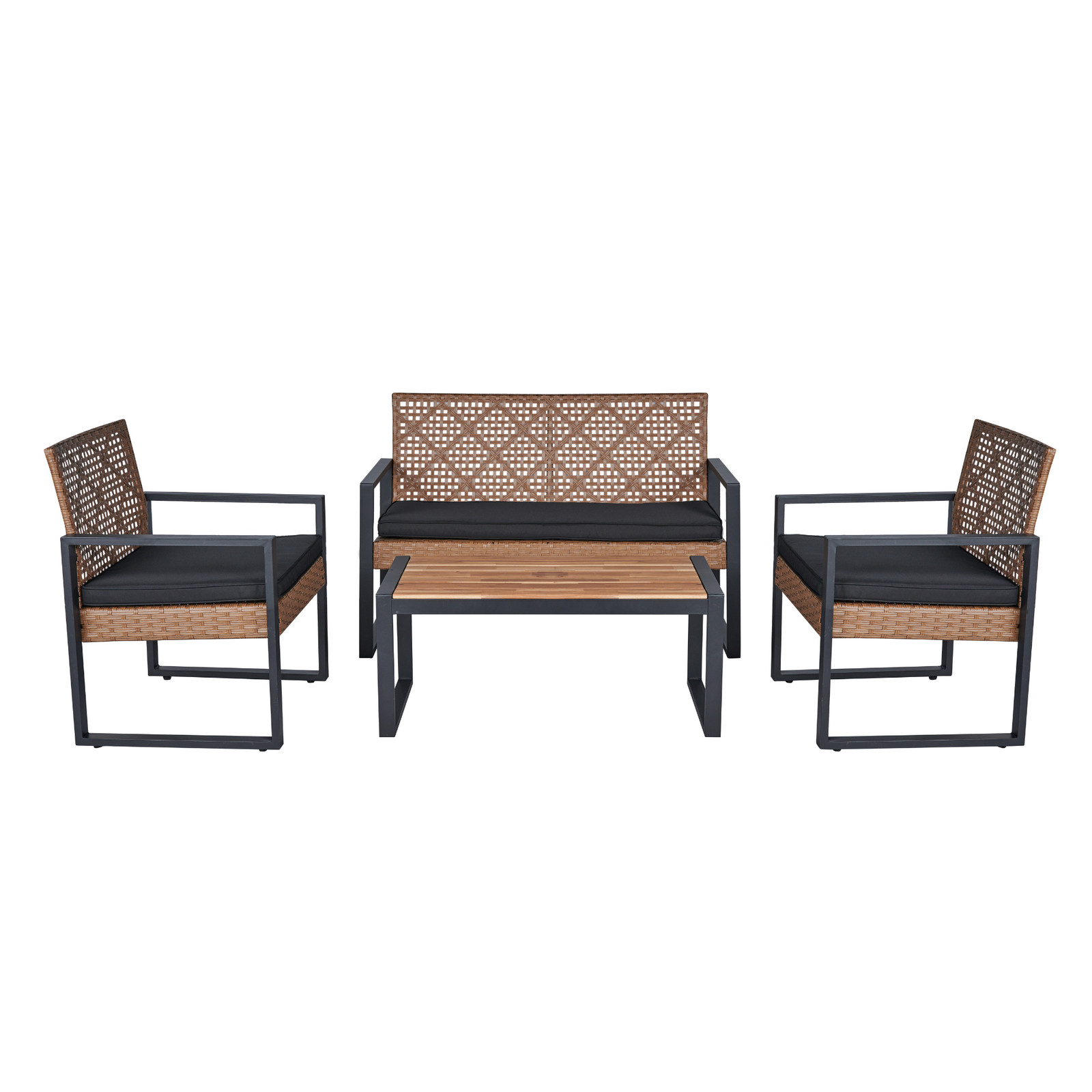 A 4-piece set of furniture with acacia wood tabletop