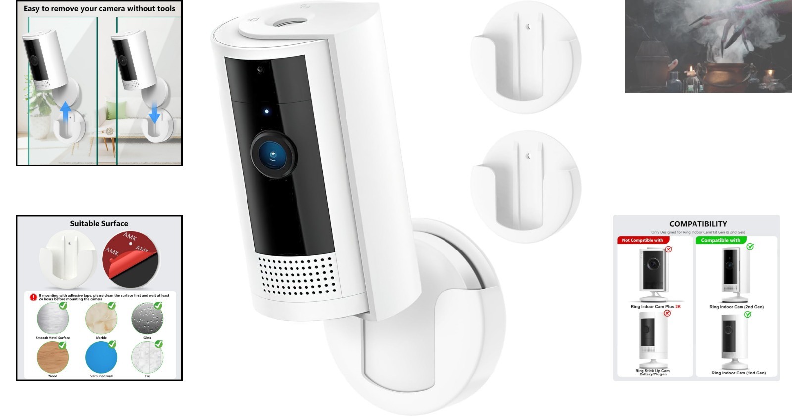 Screwless Wall Mount Bracket for Ring Indoor Cameras - Easy 2 Pack Installation