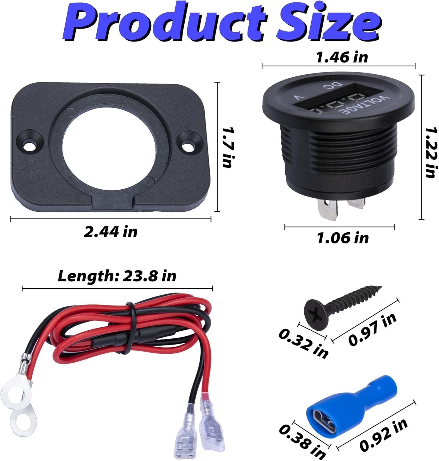 Waterproof Digital Voltmeter, 12V 24V DC, 3-Digit LED Display, Blue Light