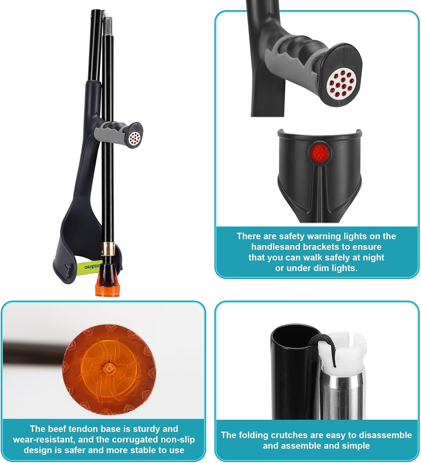 Lightweight Folding Forearm Crutches with Adjustable Height and Anti-Drop Cuff