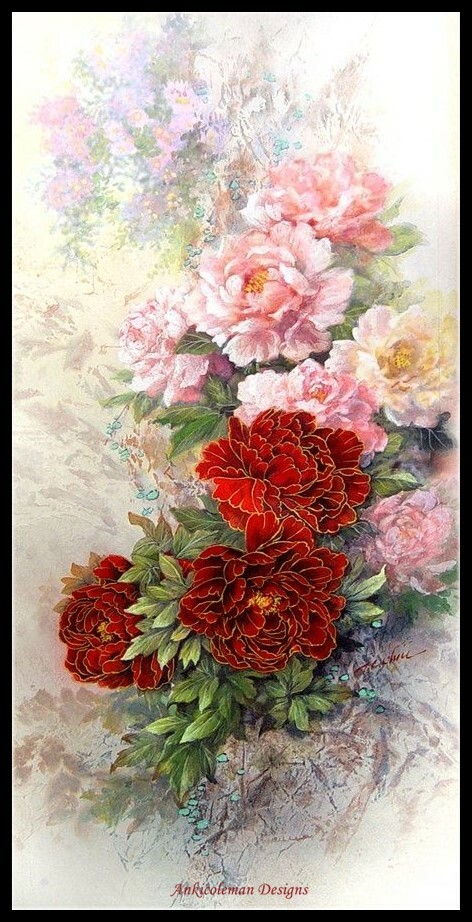 Blooming Peonies - DIY Chart Counted Cross Stitch Patterns Needlework DMC
