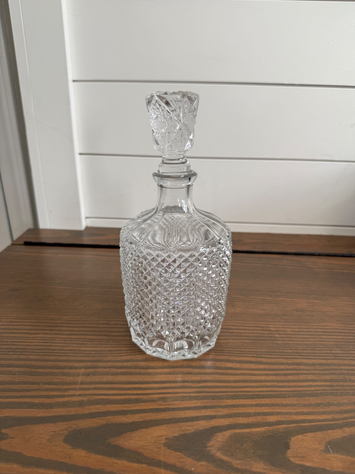 vintage crystal diamond cut whiskey bottle