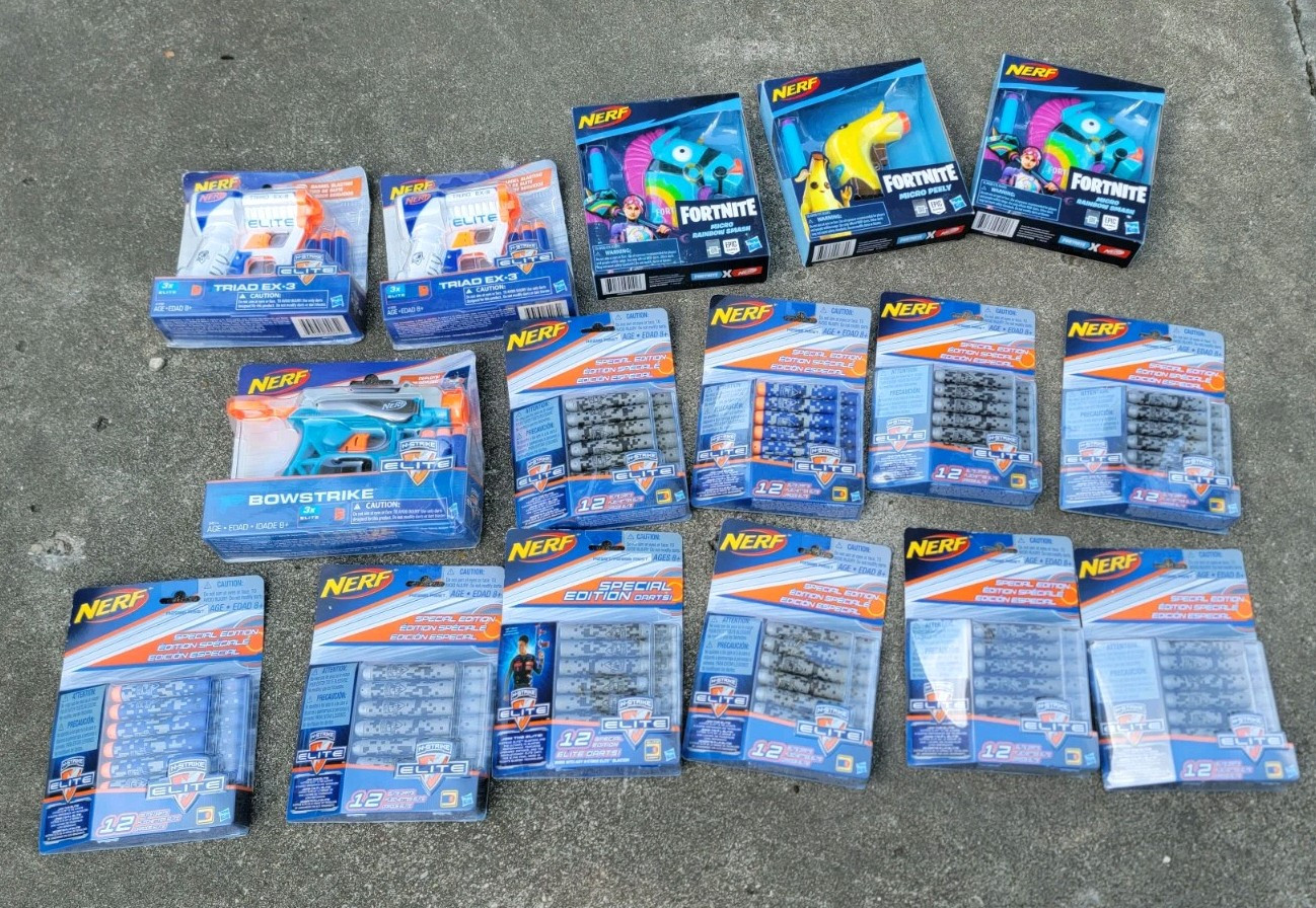 Lot Of 16 Assorted Nerf Accessories Fortnite Special Edition Triad X3 Bowstrike