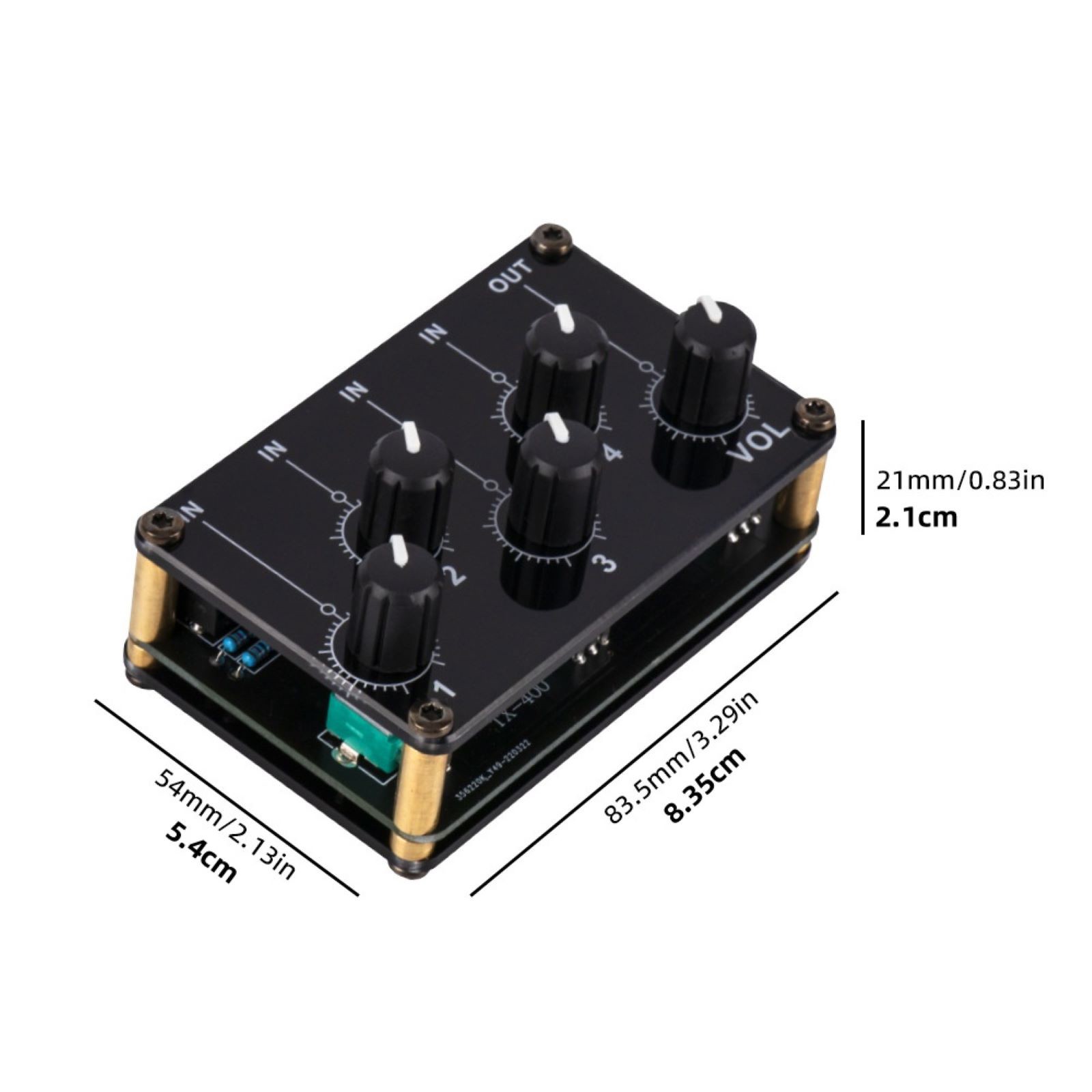 Stereo Audio Mixer With 4x 3.5mm input interfaces and 1x 3.5mm output interface
