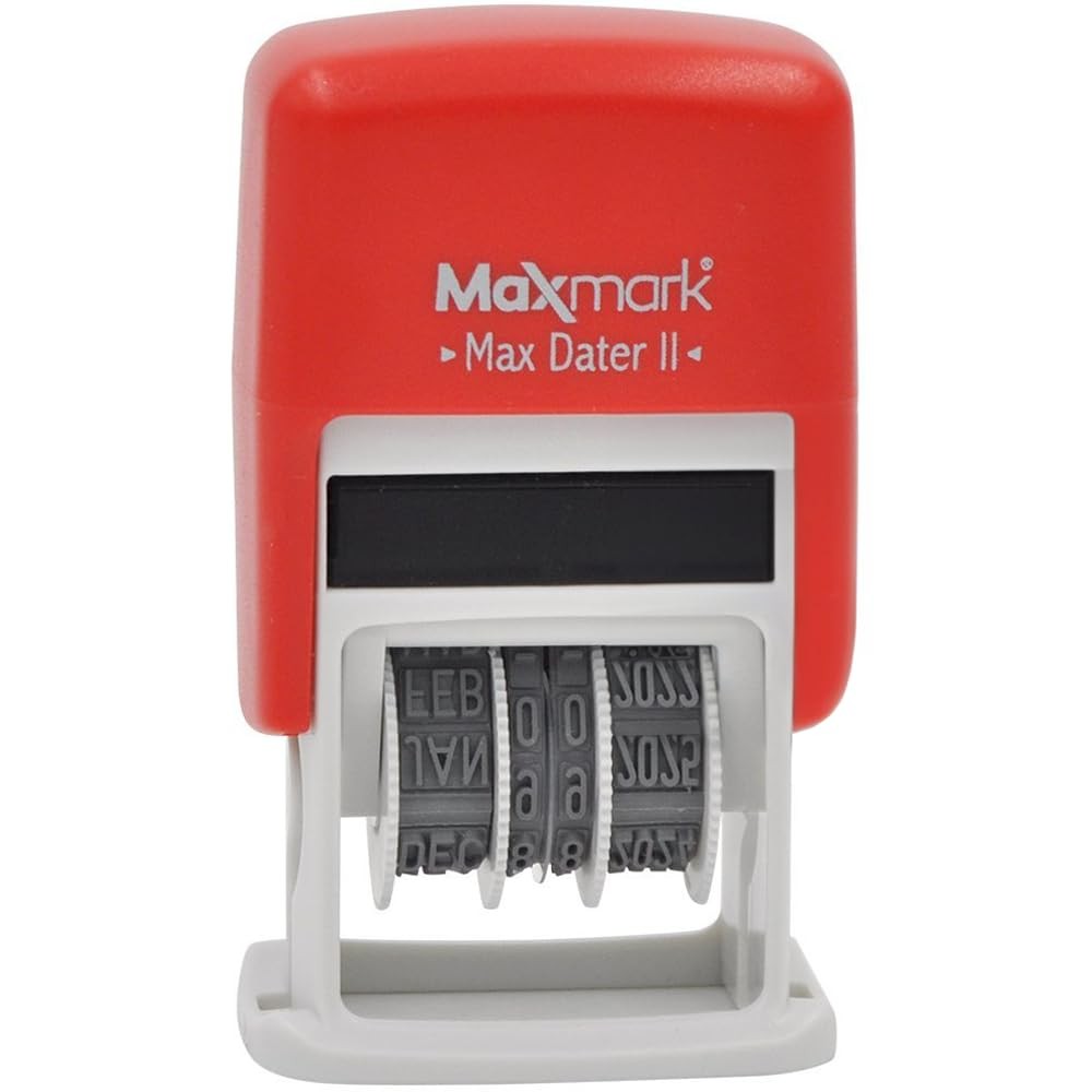 MaxMark Self-Inking Rubber Date Office Stamp with Due by Phrase & Date - Red ...