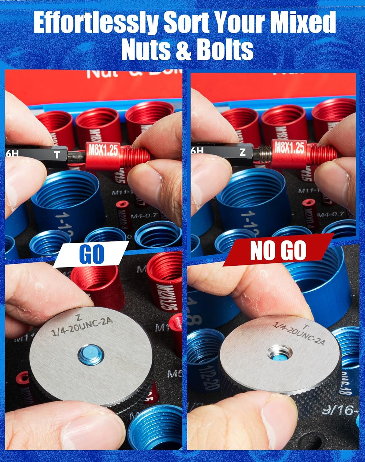 66 Nut and Bolt Thread Checker with Storage Box, Thread Checker Measuring Tool(3
