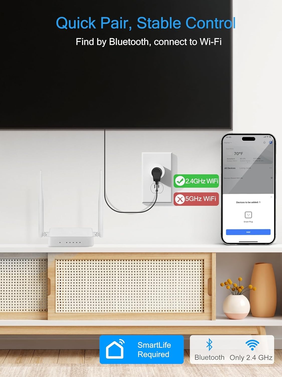 Dual Connection Smart Plug 15A - Remote Control & Voice Capabilities for Home