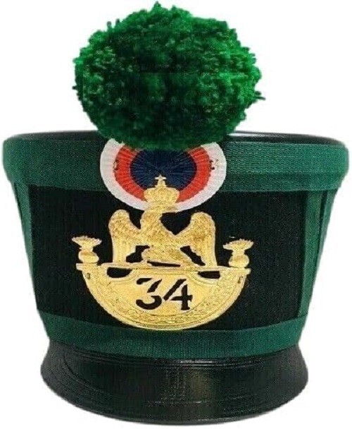 Shako Helmet Napoleonic French Military Green Pompom & 34 No. Plate Shako Helmet
