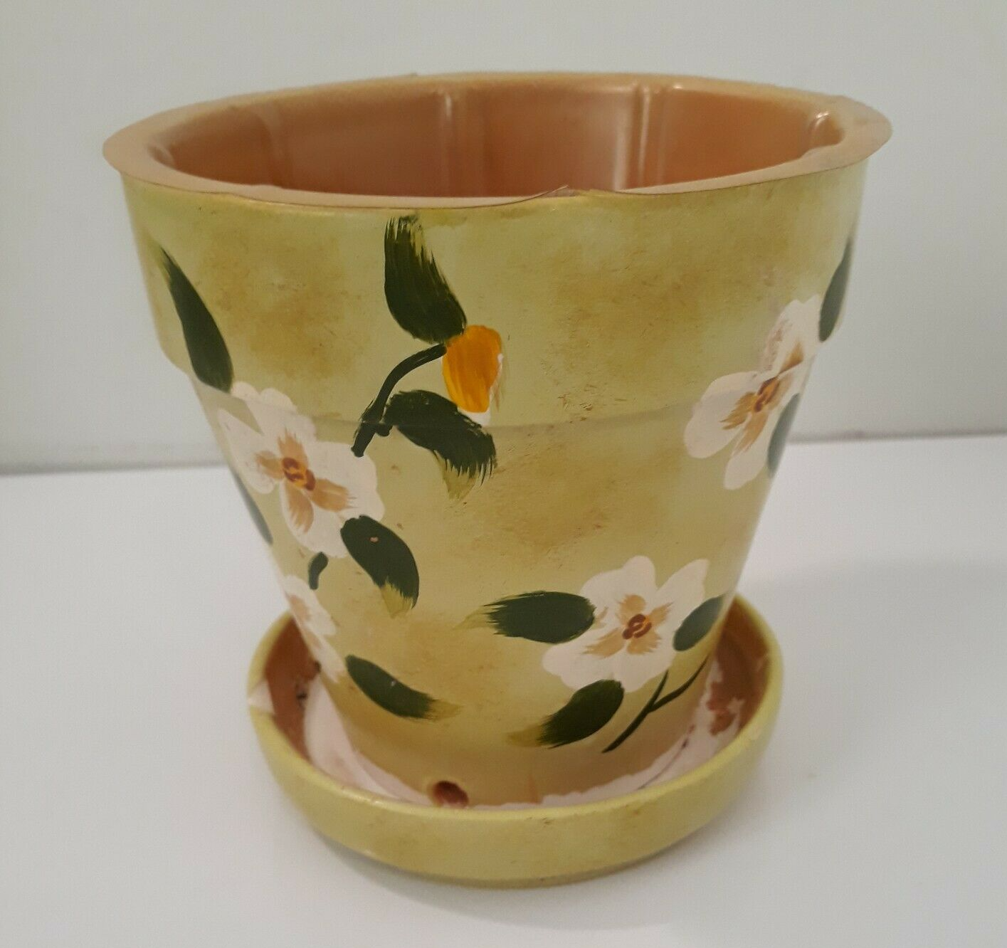 Flowerpot Ceramic Planter Attached Base Plastic Liner FTD 5.5" Tall 5.5" Opening