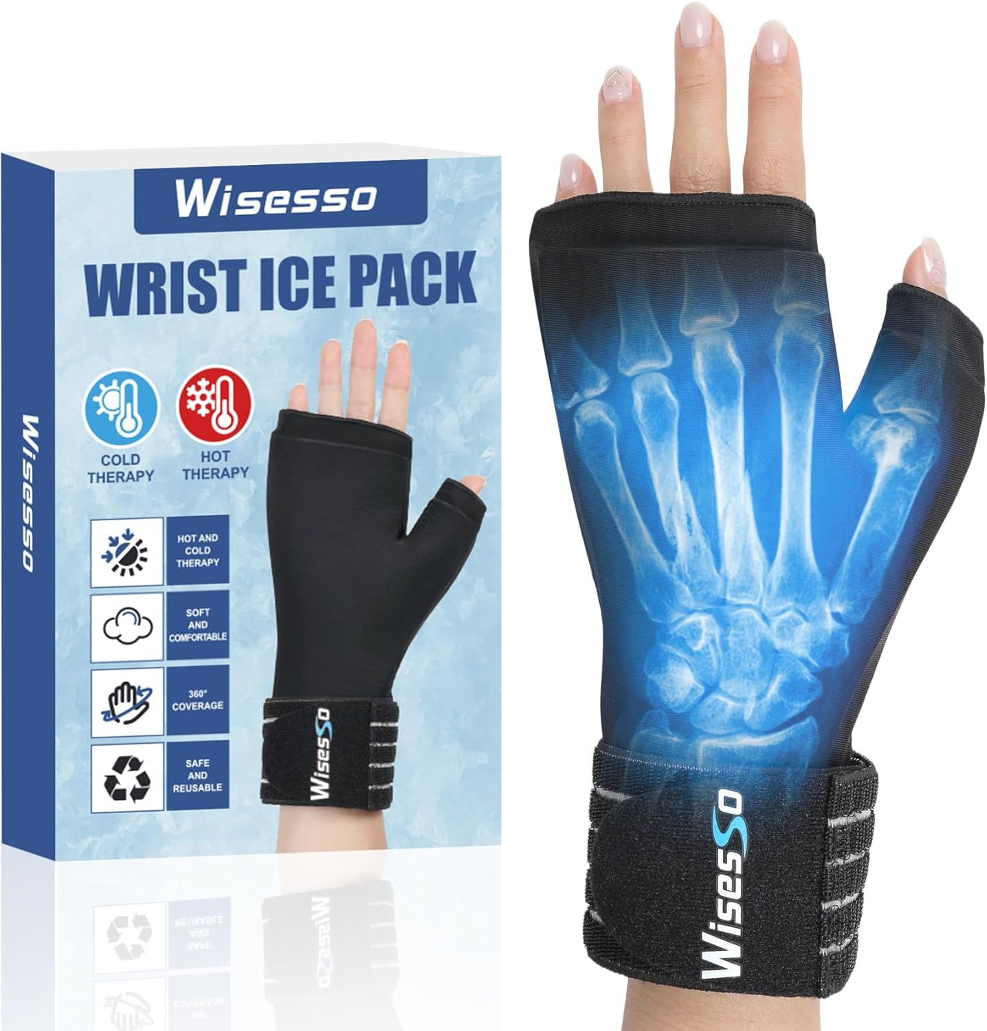 Wrist Ice Pack Wrap, Reusable Ice Gloves for Hot & Cold Hand Compress, Hand Ice