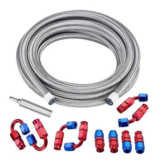 3AN PTFE Fuel Line Kit 20FT, AN3 E85 Stainless Steel Braided PTFE Fuel Hose