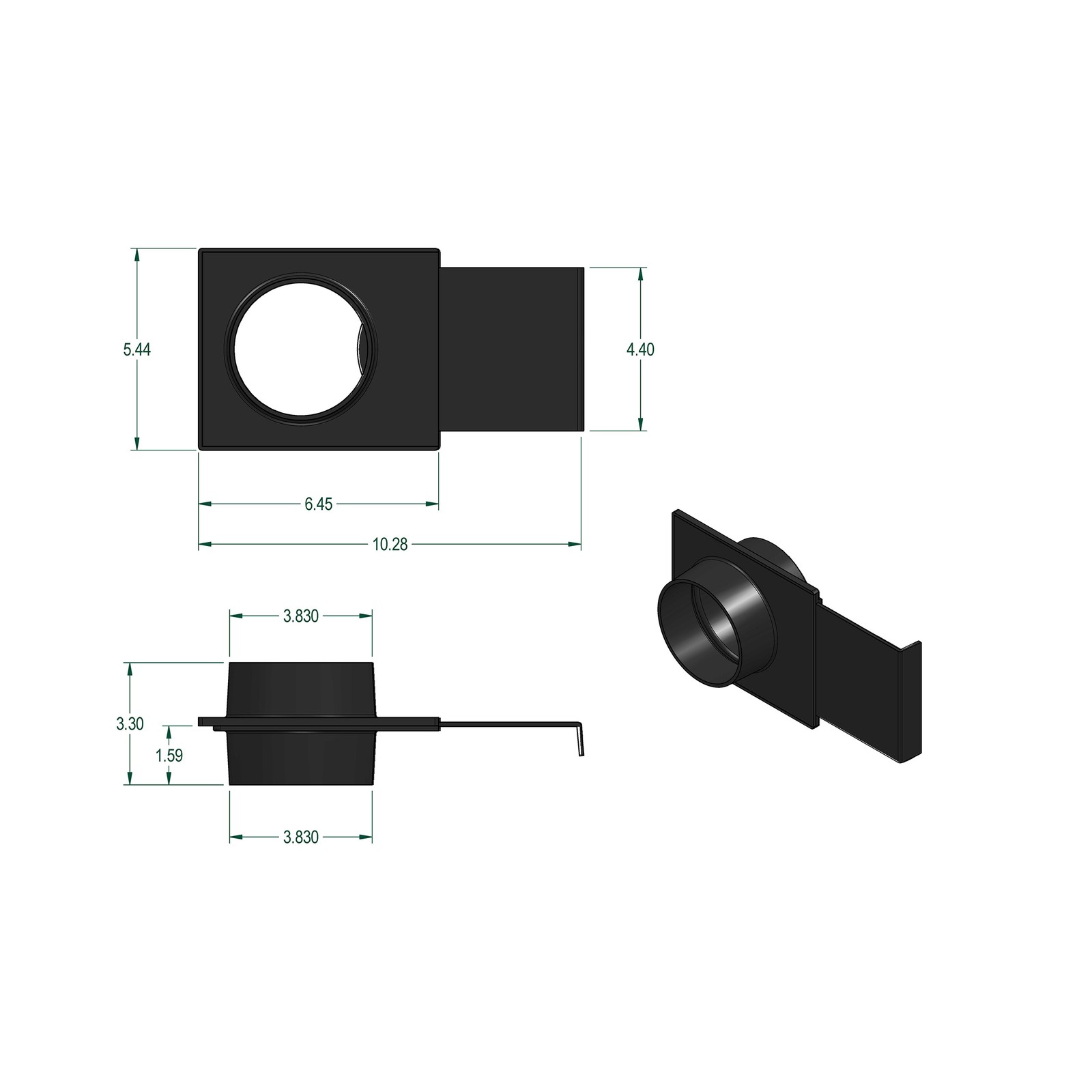 WOODRIVER Dust Connection 4" ABS Basic Blast Gate Fitting for Dust Collection Sy