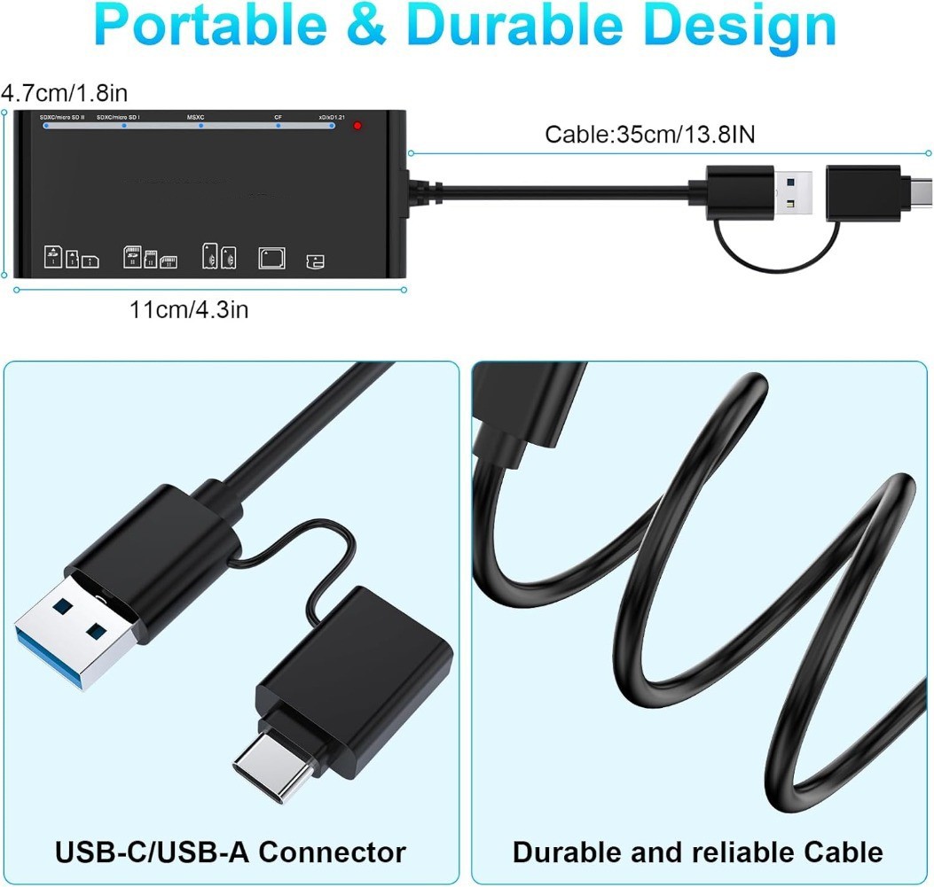 USB 3.0 Memory Card Reader Adapter Hub, for SD, CF, TF, Micro SD, XD, MS 7 in 1