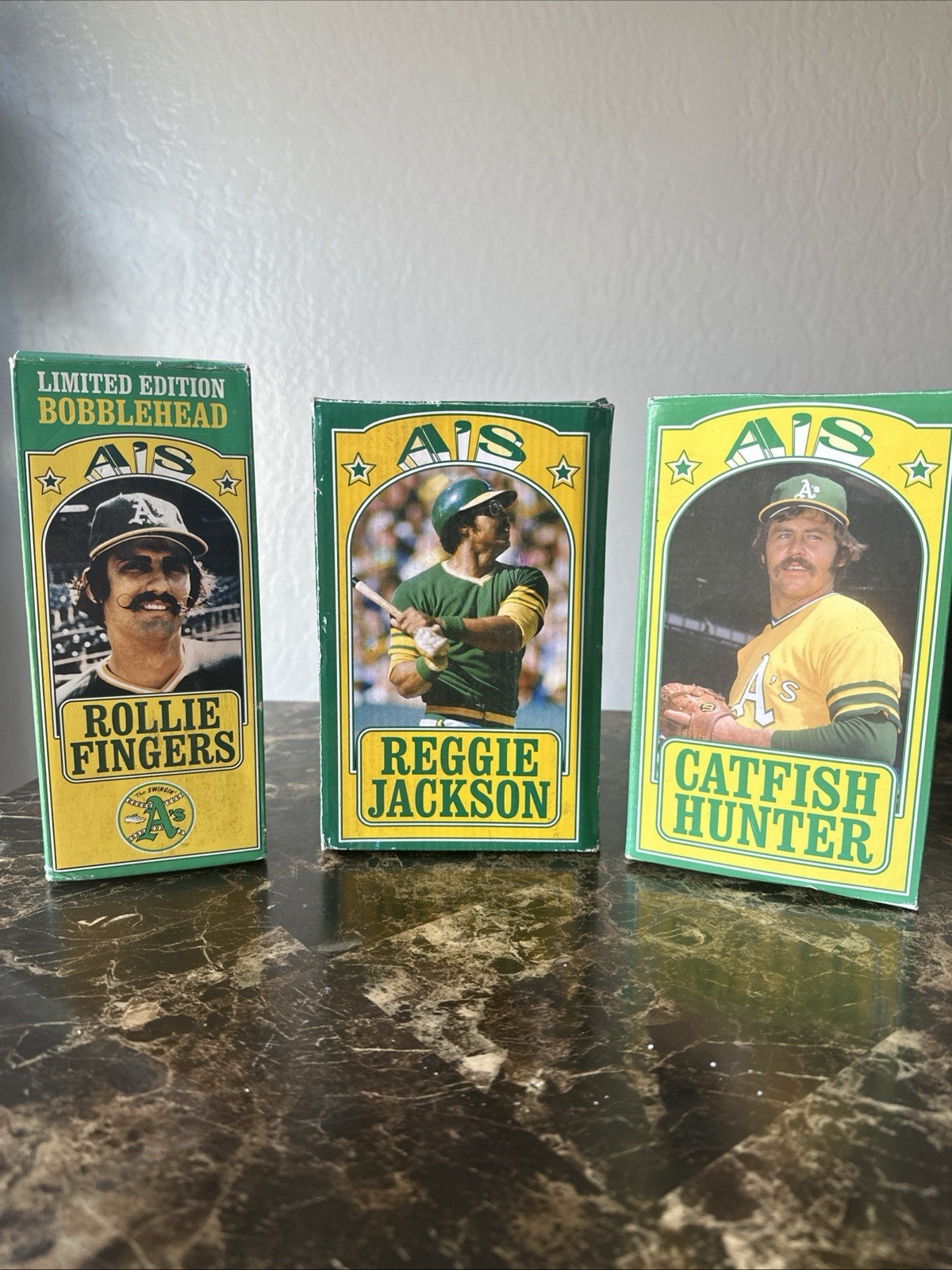 3 Brand New Oakland A’s Bobbleheads Reggie Jackson Rollie Fingers Catfish Hunter