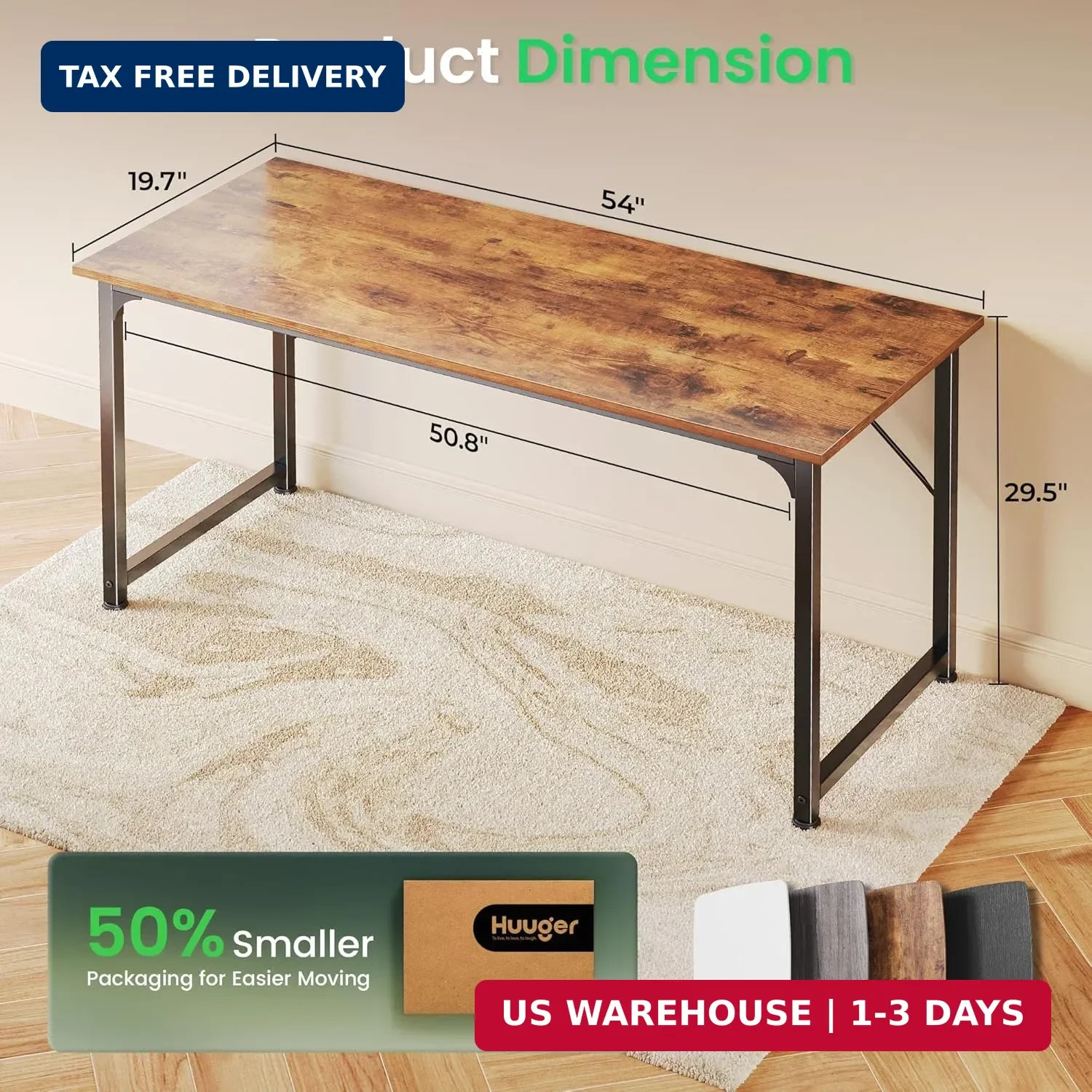 Huuger Computer Desk 55 Inch Home Office Gaming Work Study Large Legroom Rustic