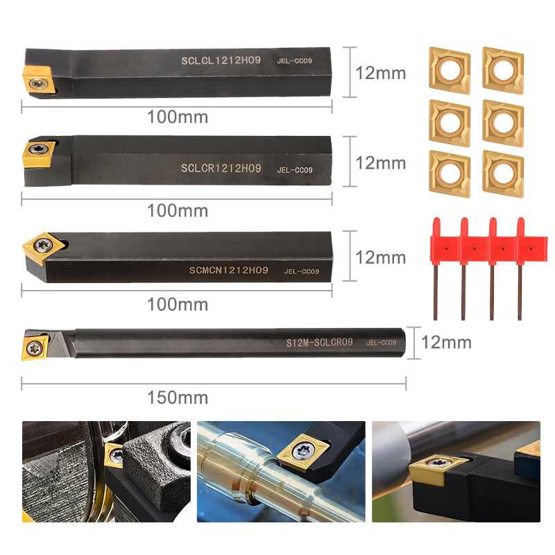 4Pcs Lathe Turning Tools 10Pcs Lathe Indexable Carbide Insert Boring Bar Holder