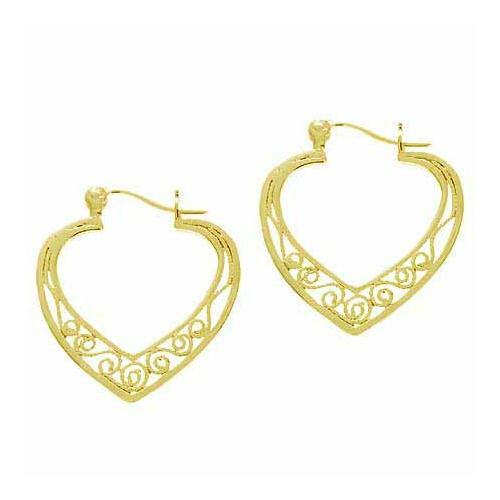 18K Gold over 925 Silver Filigree Heart Hoop Earri