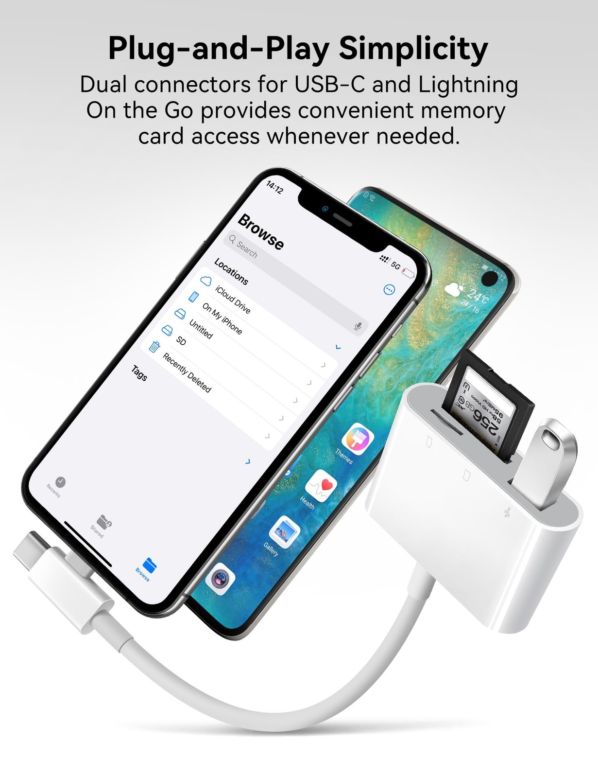 OPxjzws SD Card Reader for iPhone, Adapter with Lightening & USB C...