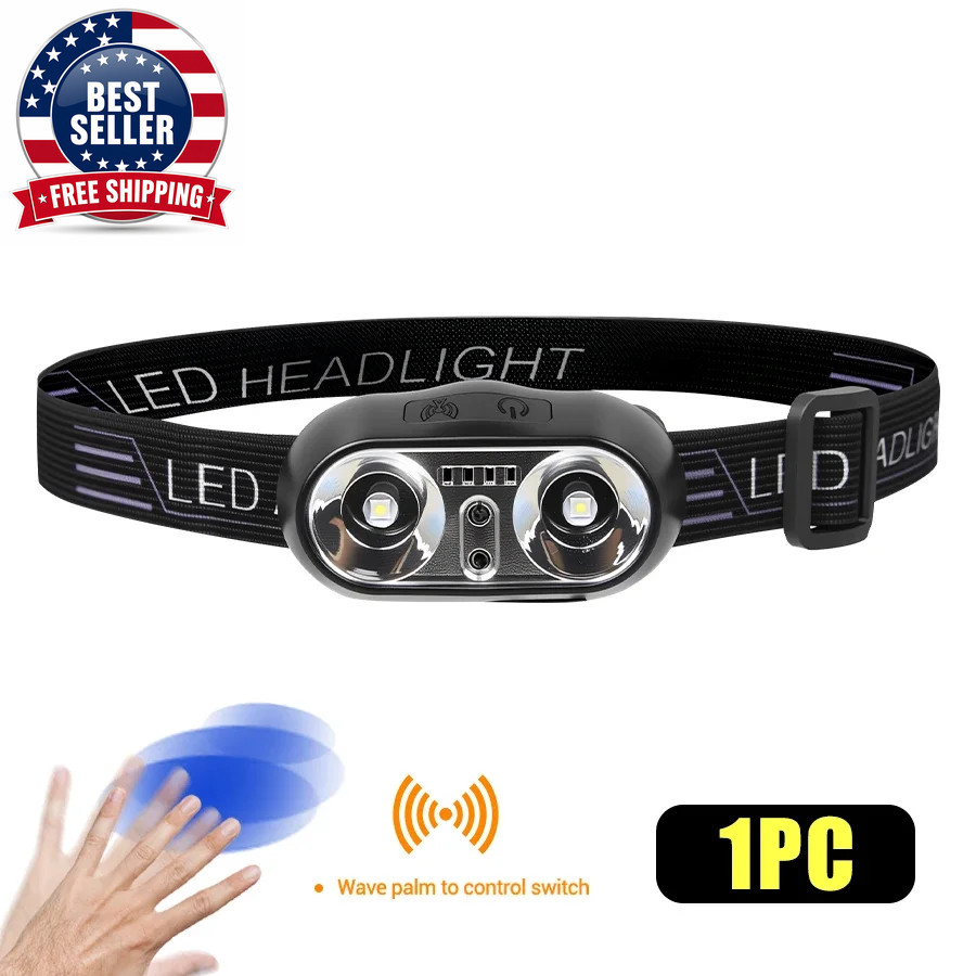 Super Bright LED Headlamp Rechargeable Waterproof Flashlight with XPE COB Beads