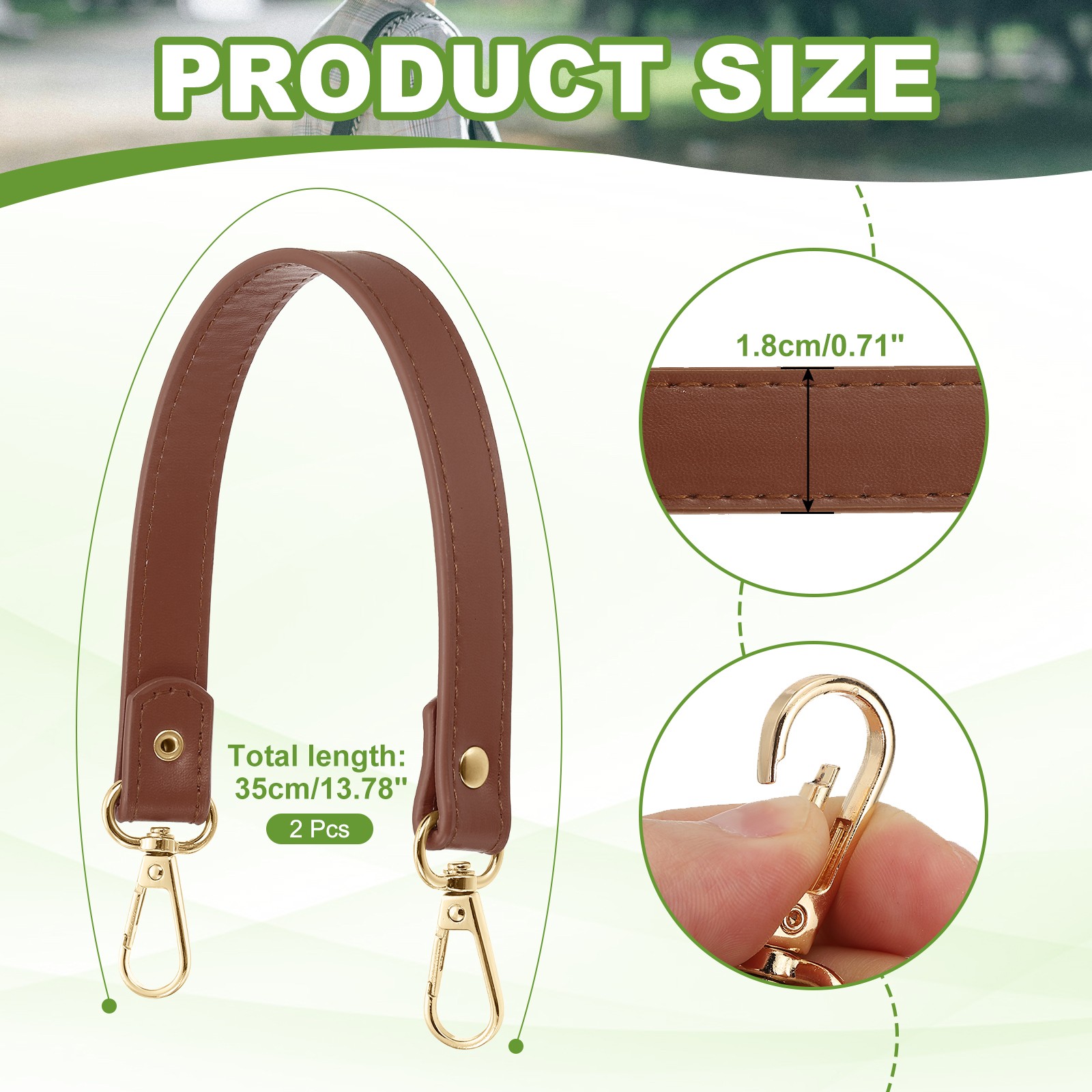 13" Leather Purse Strap Replacement Silver Buckle for Handbag(2 Pack, Brown)