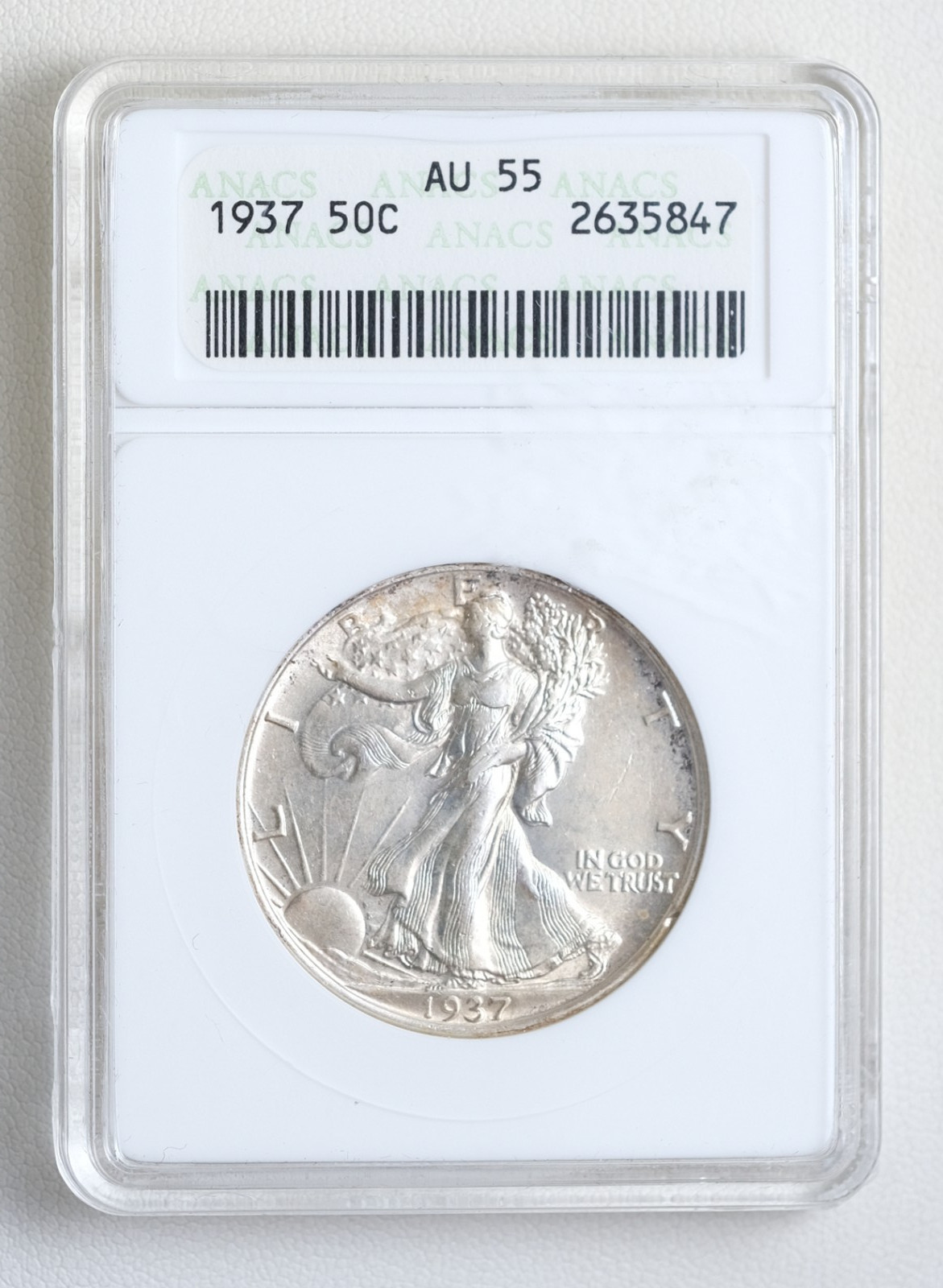 1937-P Walking Liberty Half Dollar ANACS AU55
