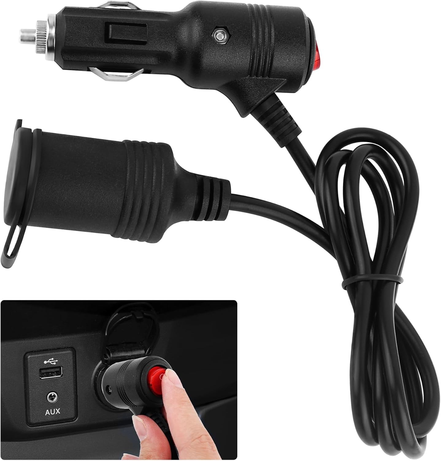 3Ft Car Cigarette Lighter Extension Cord with On Off Switch & Dust 1 Tuo 1