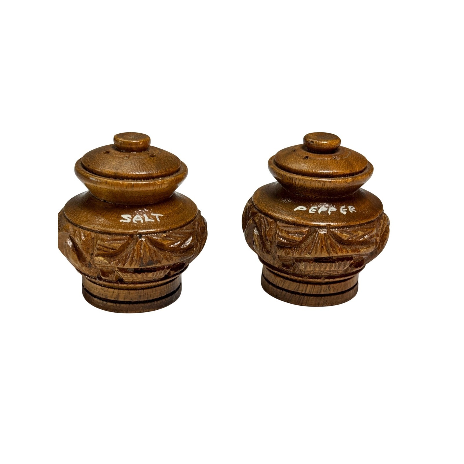 Vintage Wooden Salt and Pepper Shaker Set Circa 1970 Folk Art Kitchen