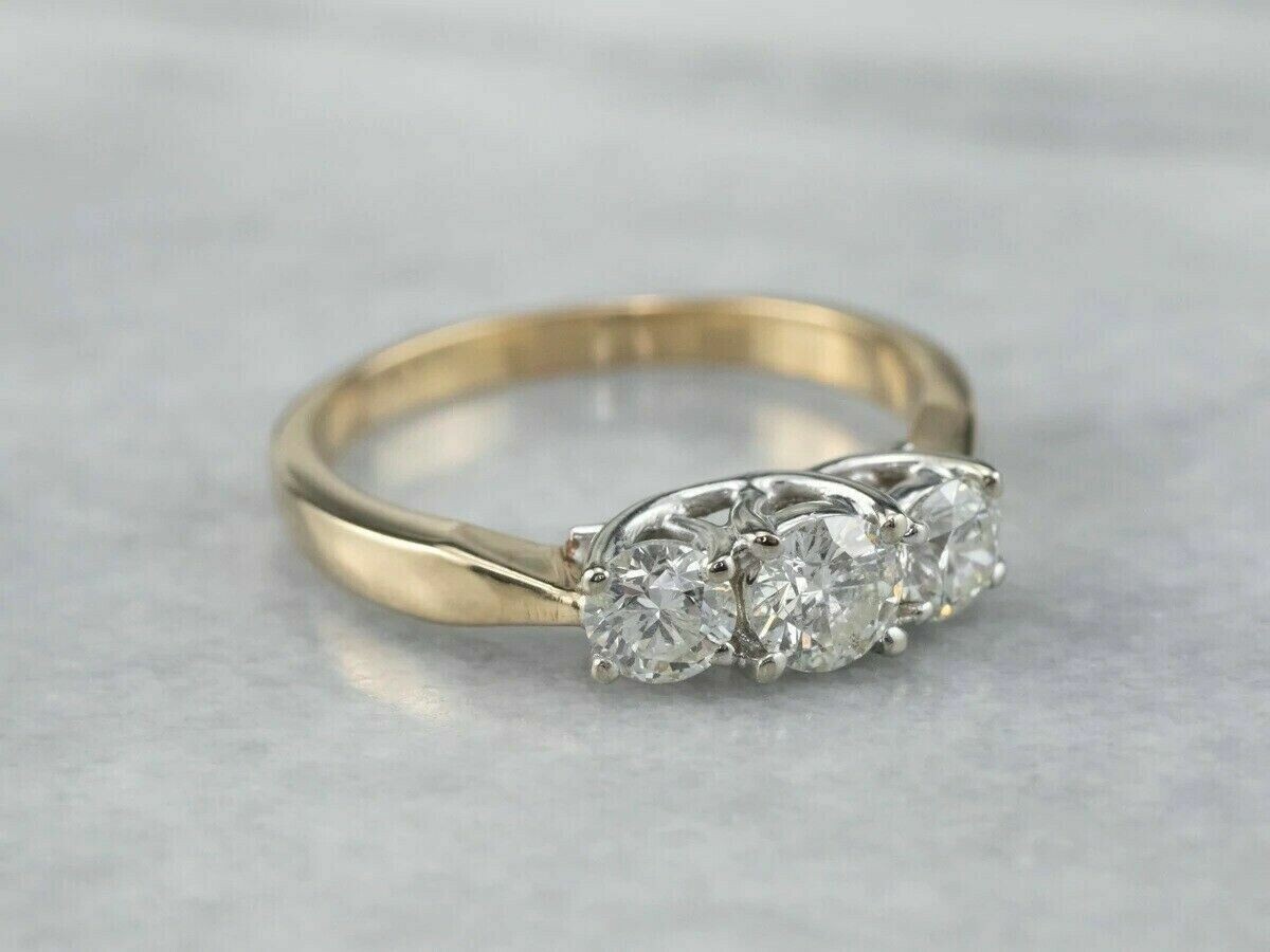2Ct Round Cut Lab Created Three-Stone Engagement Ring 14k Yellow Gold Plated