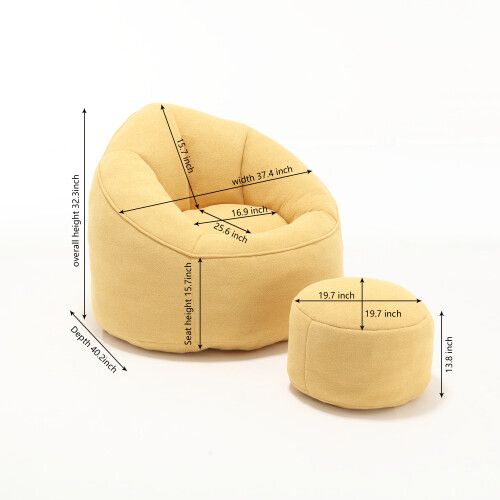 Bean Bag Sofa Chair High Pressure Foam BeanBag Chair with Padded Footrest Yellow