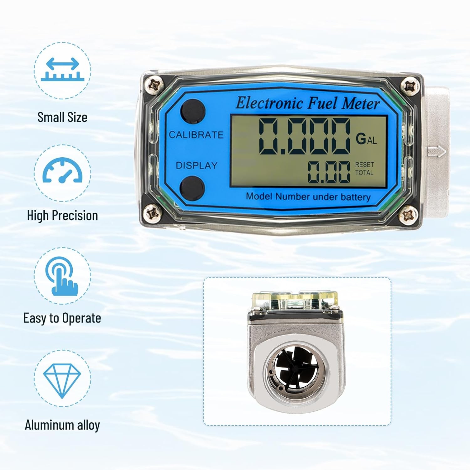 Flow Meter 1" Digital Turbine Fuel Meter Waterproof Inline NPT Thread Flowmeter