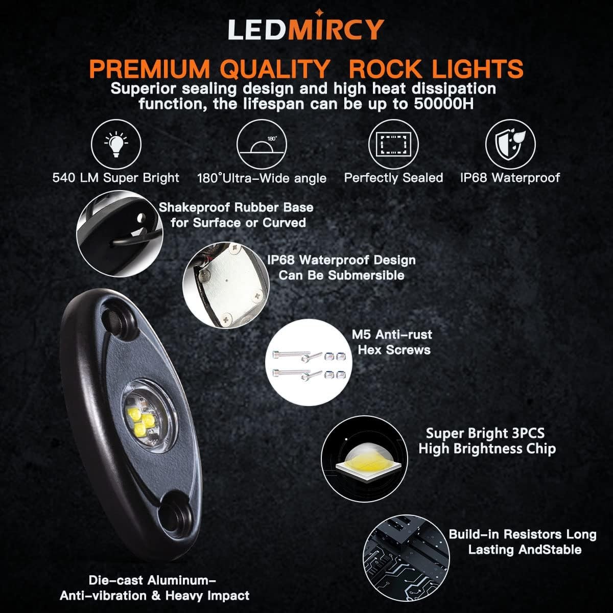 R1 Pure White Rock Lights 40PCS High Power