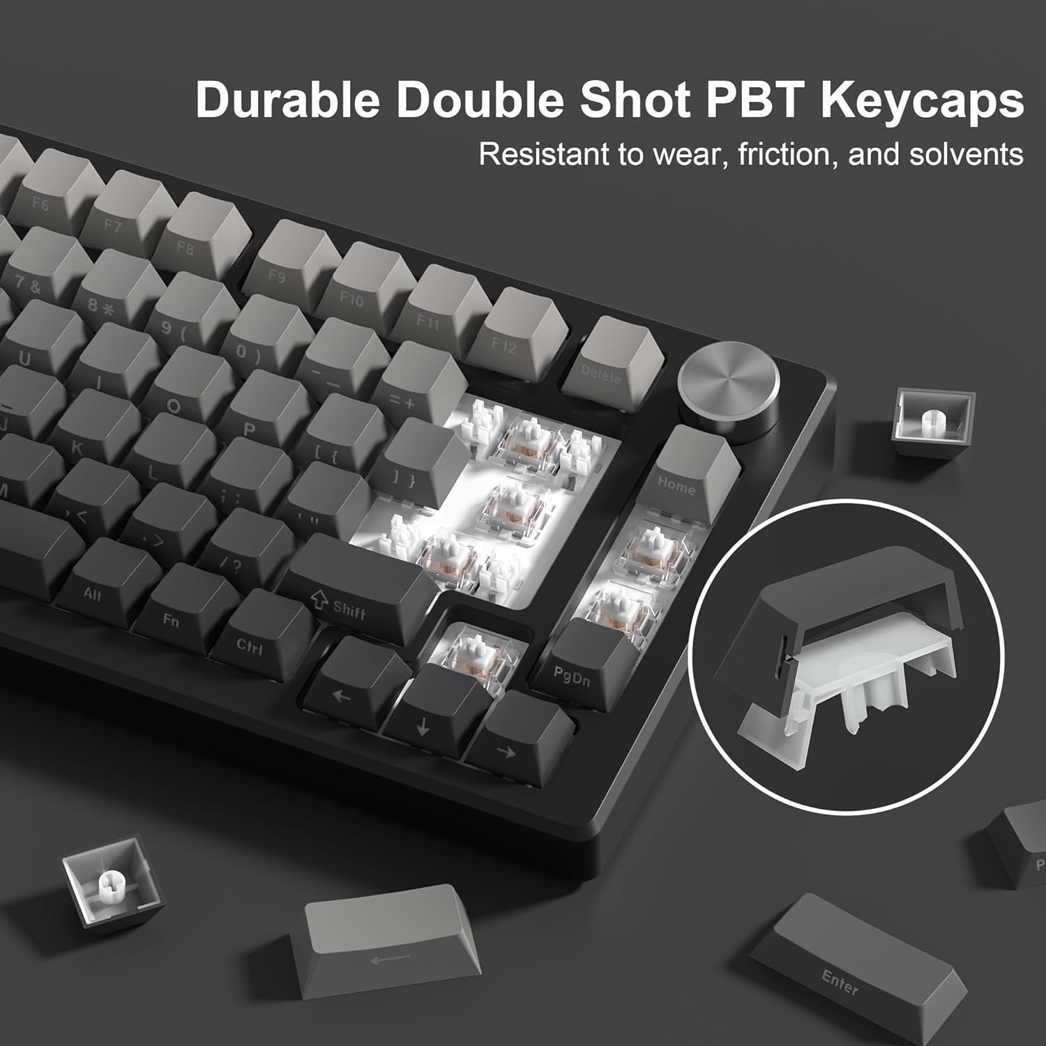 Grey Black PBT Keycap Set 136 Keys Gradient Double Shot Cherry Profile Backlit
