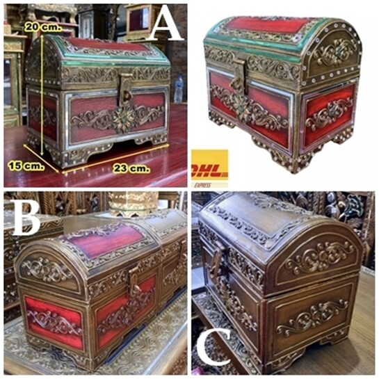 Vintage Wooden Treasure Chest Jewelr Trinket Storage Box Small Thai Handmade DHL