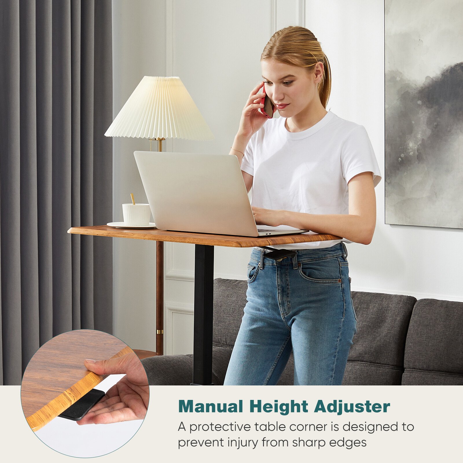 Mobile Small Standing Portable Rolling Laptop Sit Stand Desk with Lockable Wheel