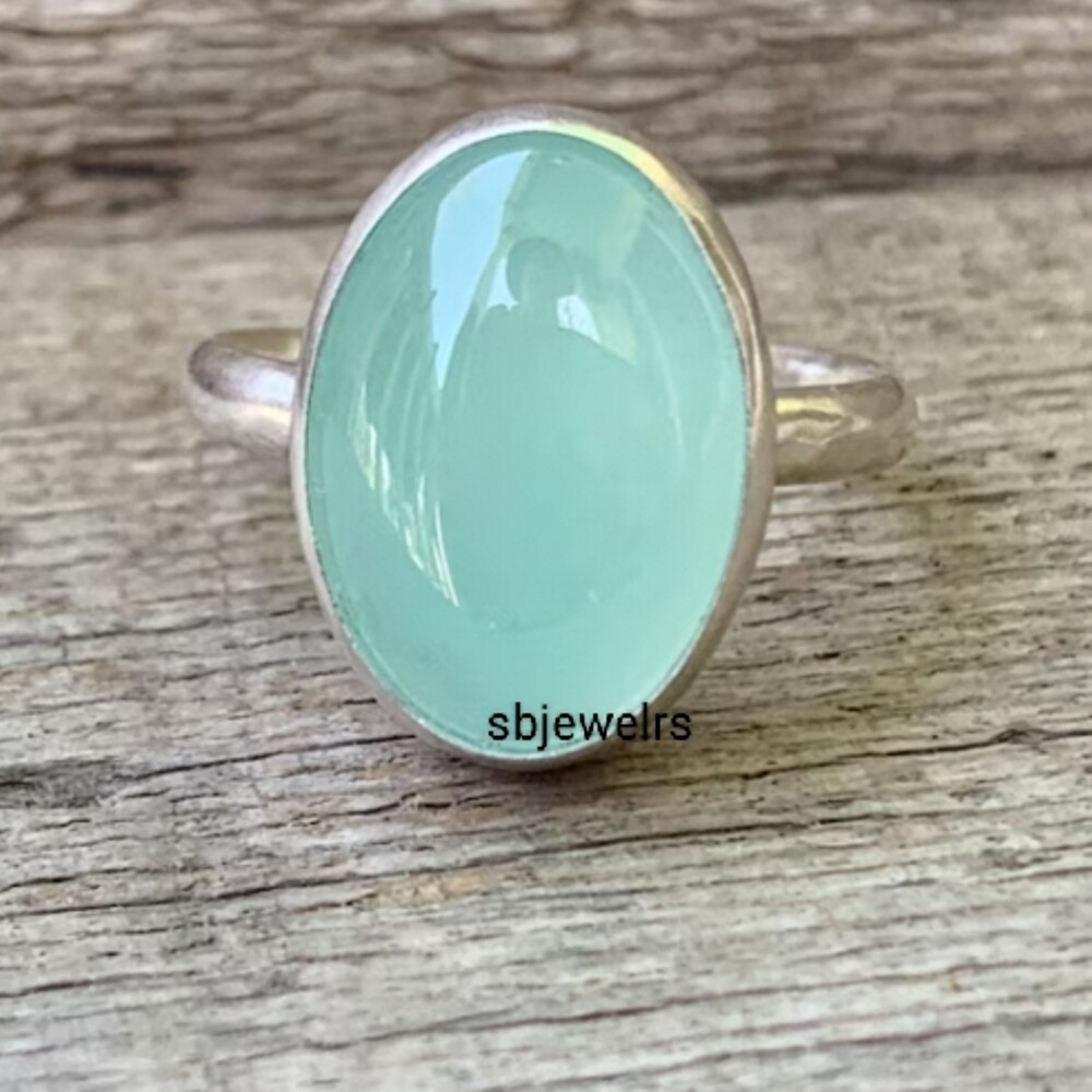 Natural Aqua Chalcedony Gemstone 925 Sterling Silver Ring Jewelry Gift F-05