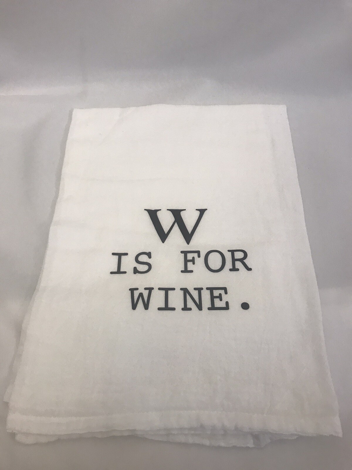New W IS FOR WINE Dish Hand Tea Towel  Handmade White