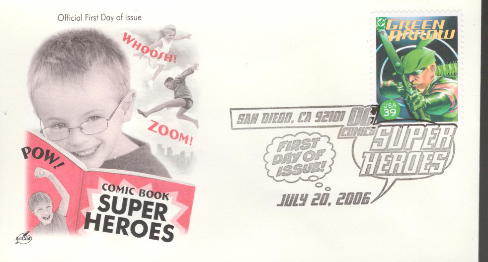 2006 First Day of Issue - DC Comic Heros - Green Arrow - Art Craft Cachet