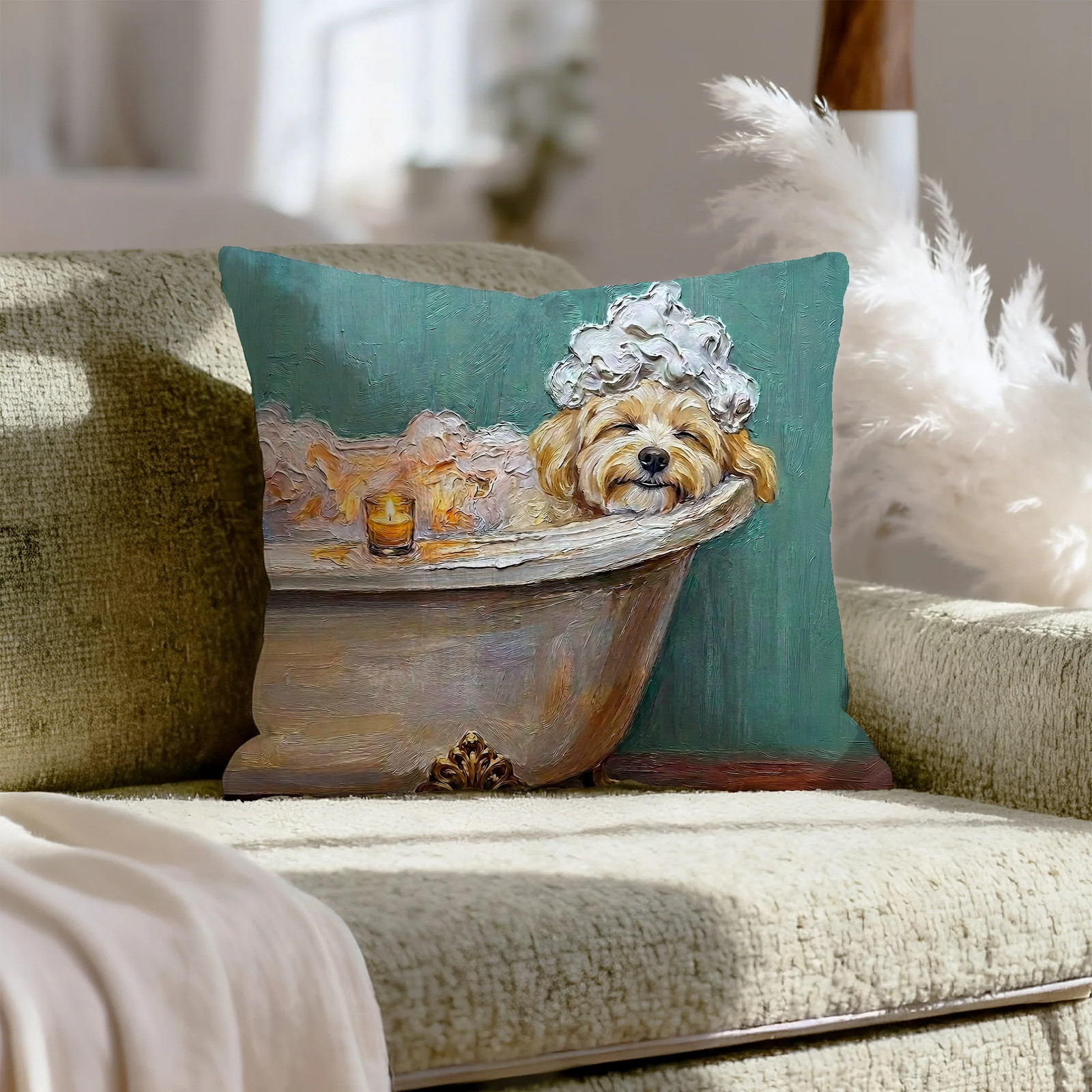 "Spa Day" - Havanese Pillow Cover - Dog Lover Wall Art Home Decor