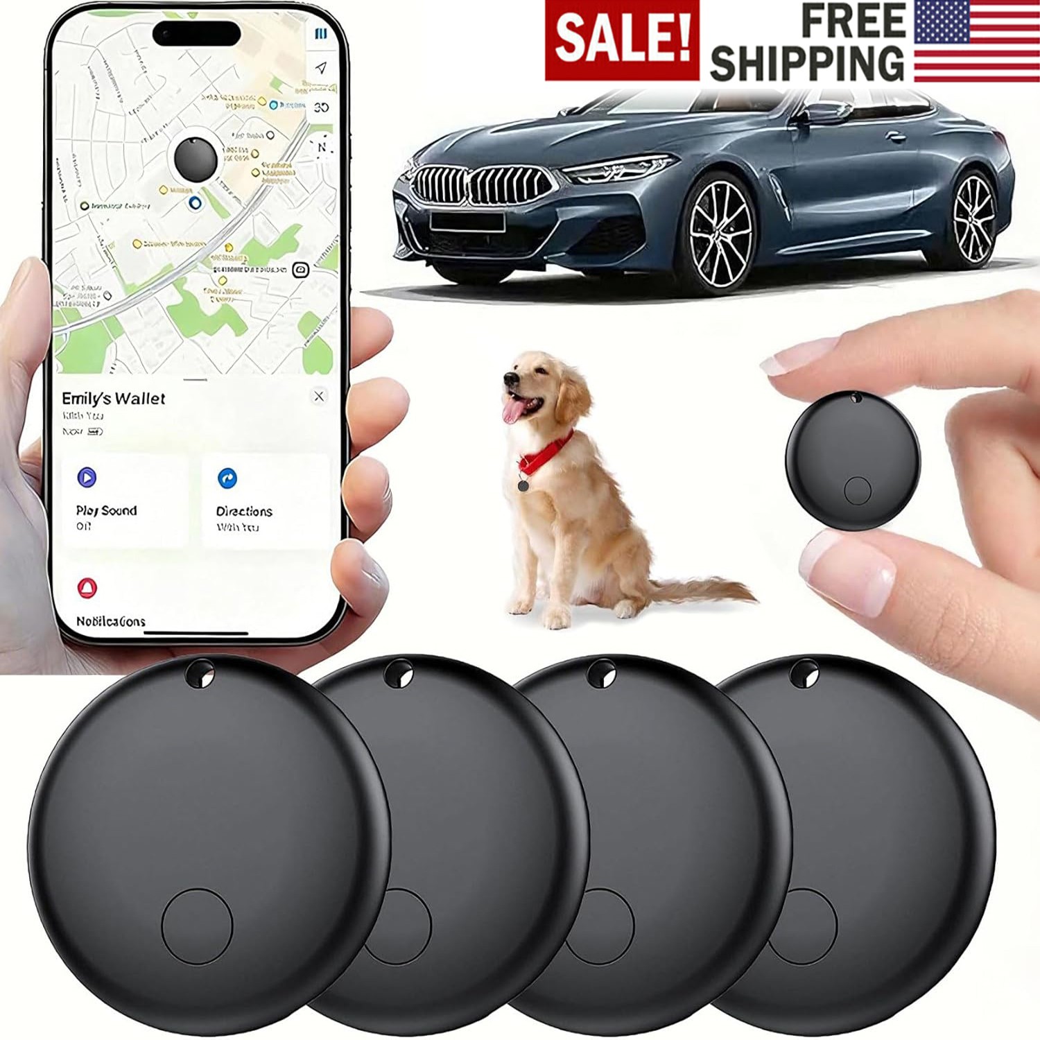 1-6x GPS Tracker for Vehicles No Subscription, Car Tracker Tag for Android & iOS