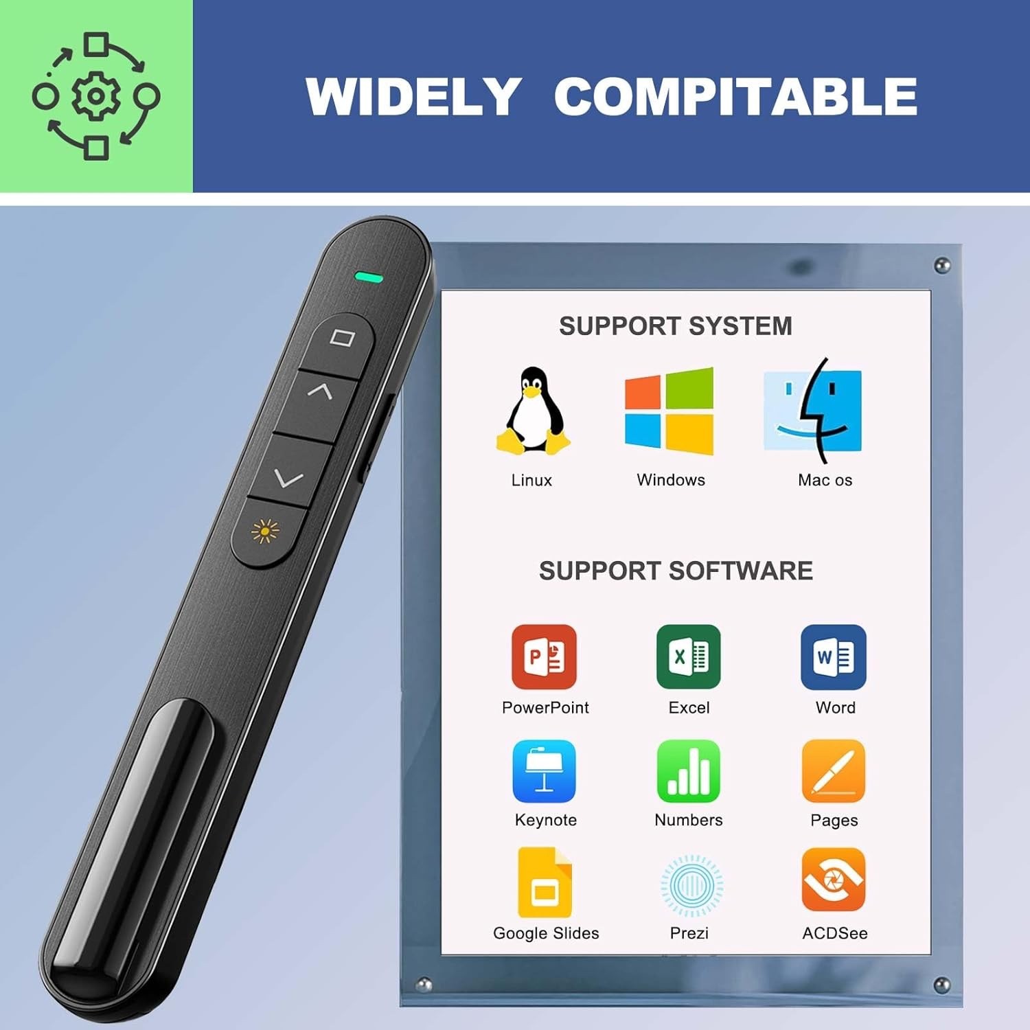 USB-C Wireless Presenter – 2.4GHz Clicker w/ Volume for PowerPoint, Mac/Windows