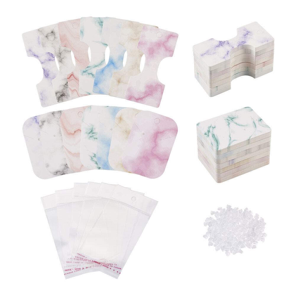 1Set Marble Paper 7 Colors Hair Ties Earring Display Card  With Ear Nuts and Bag