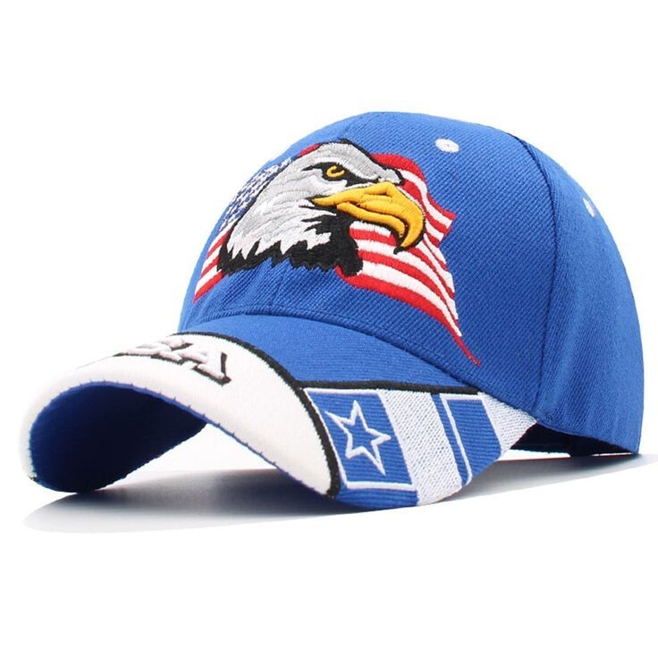American Flag and Bald Eagle USA Bright Blue and White Baseball Cap, Hat USA