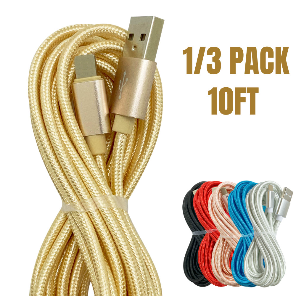 1/3Pack 10Ft USB Fast Charging Cable Braided For iPhone 11 12 8 7 6 Charger Cord