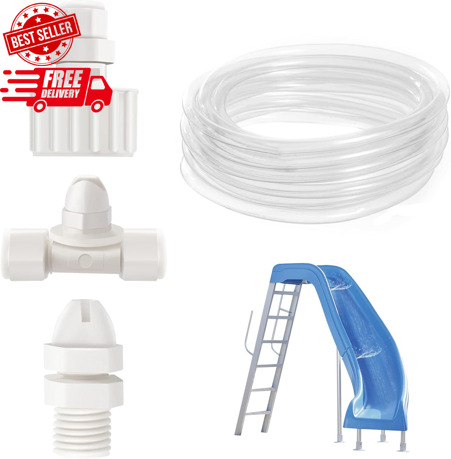Pool Slide Water Tubing Kit, Spray Hose Kit/Parts for Inground Pool Slide, Swimm
